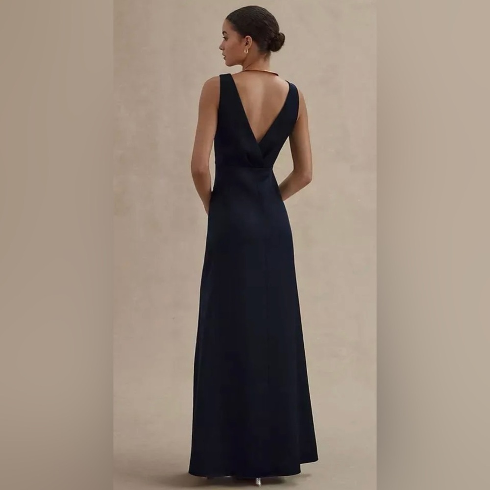 Anthropologie BHLDN Midnight Blue Piper V-Neck Side Slit Gown, Size 10 (v) - Picture 2 of 12